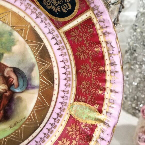 Antique Royal Vienna Pink Cabaret Plate Signed Kaufmann Gilt Victorian Austria - Picture 5 of 6